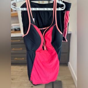 Cacique Swim - Pink, Peach & Black Built In Bra Tankini (40DD) & Skort (SZ 18)